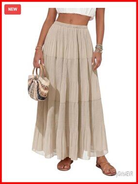 Chiffon Maxi Skirt High Waisted Pleated A-Line Long Skirt for Women